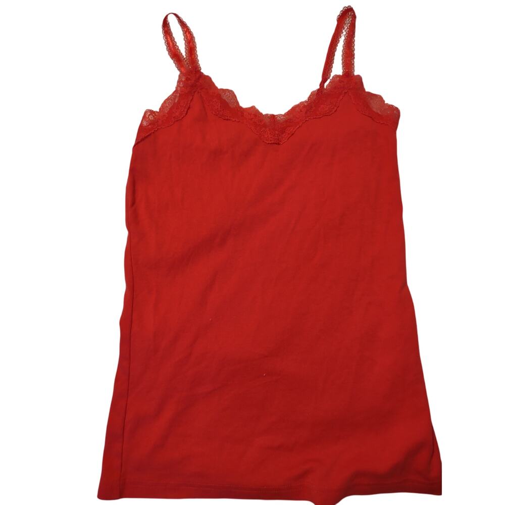 Old Navy Women's Lace Trim Cami Tank Top S Red Slim Fit Preppy Y2K Festival